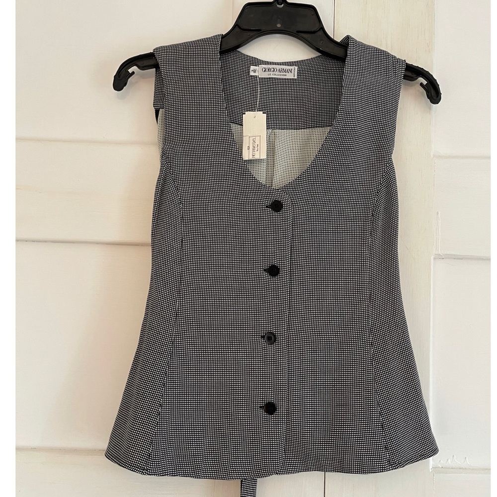 Giorgio Armani NWT Vintage 90’s Black & White Button Vest W/ Back Tie